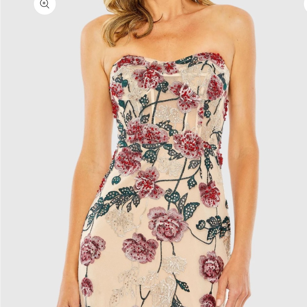 mac duggal strapless floral embroidered gown - size 6